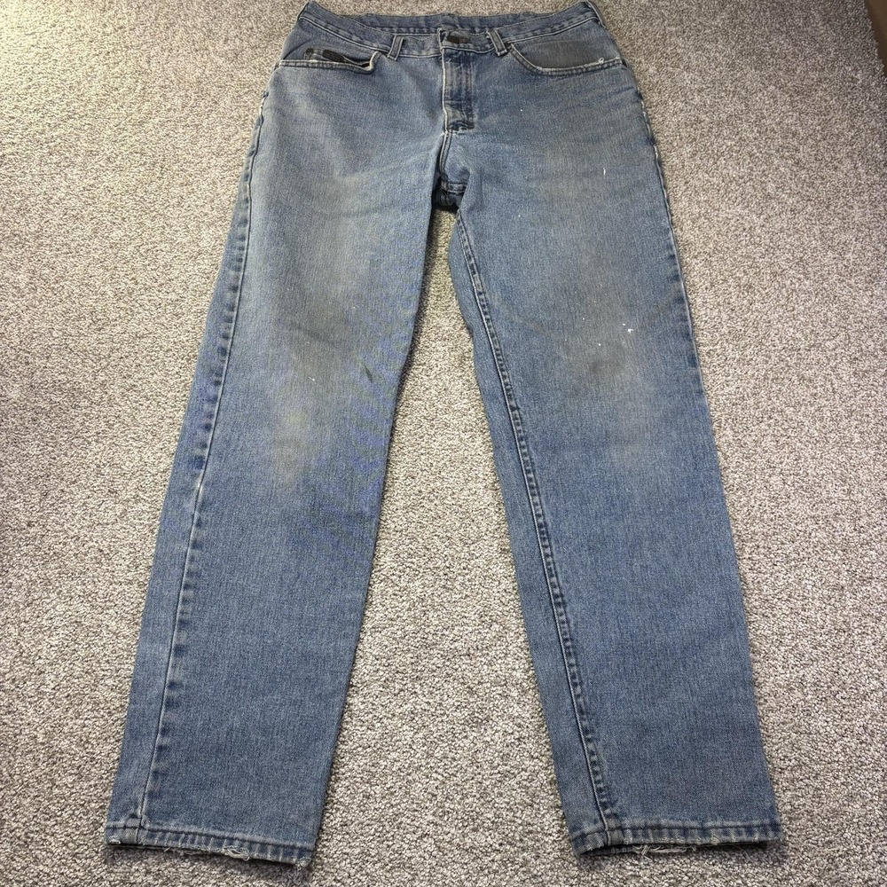 Lee Jeans Mens 32x32 Blue Medium Wash Regular Straight Denim Distressed